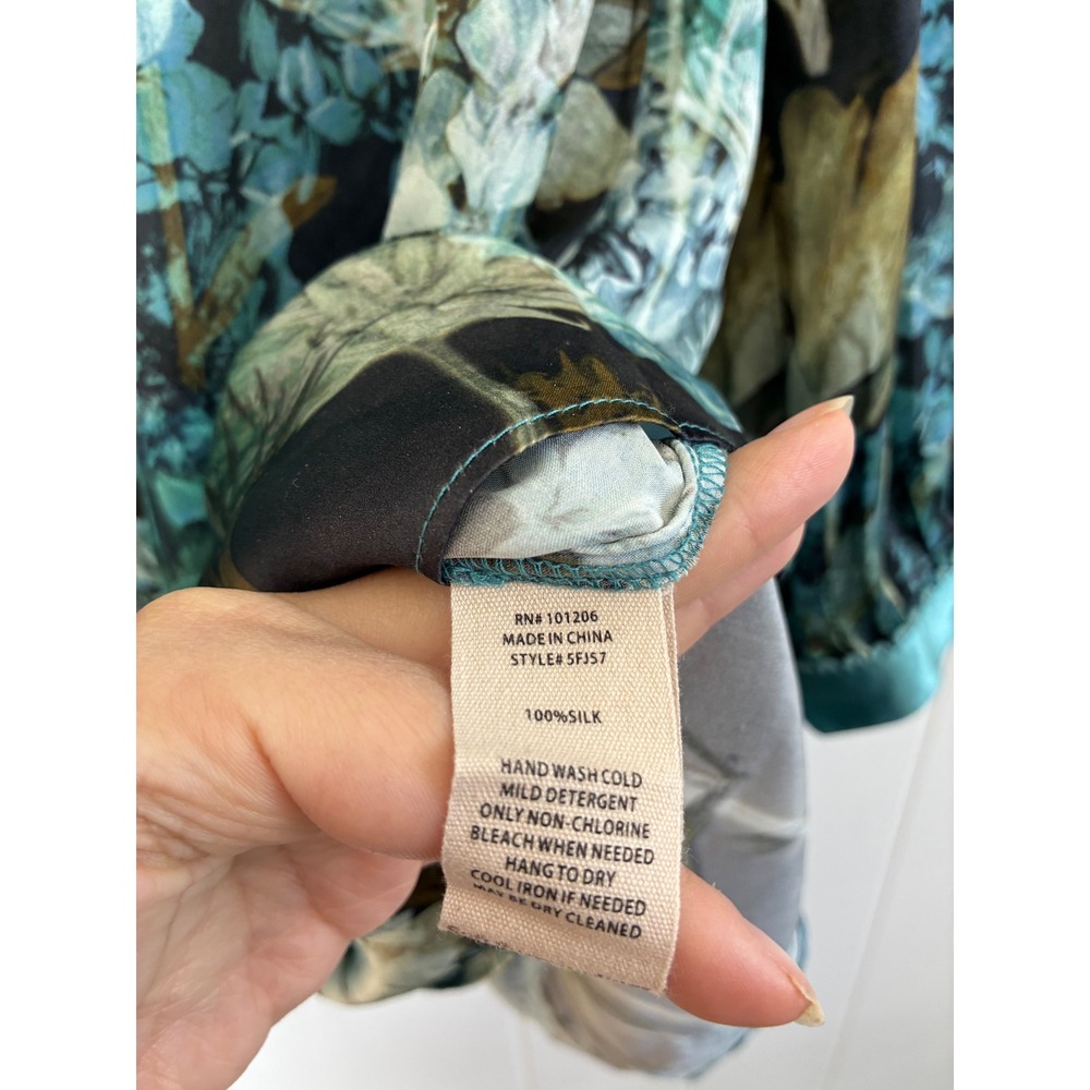 Soft Surroundings 100% Silk Floral Tunic Blouse Teal Blue Botanical‎ Boho 1X - Picture 6 of 10